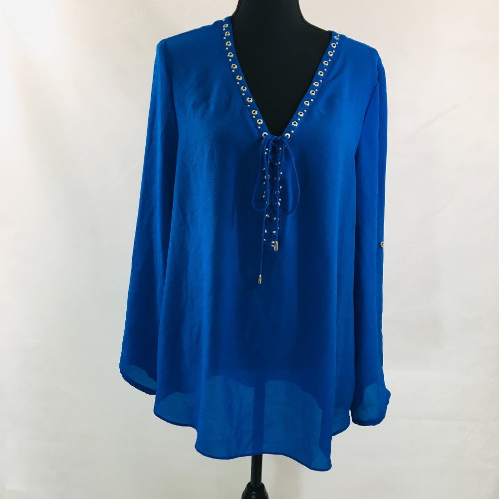 Mona Leah Couture colbat blue BLOUSE long sleeve